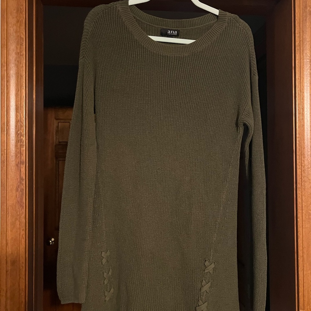 a.n.a Olive Green Women's Crew Neck Sweater Dress